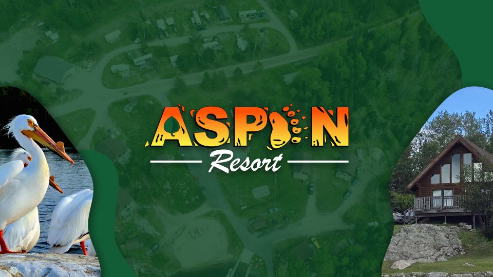 Aspen Resort logo with pelicans and cabin