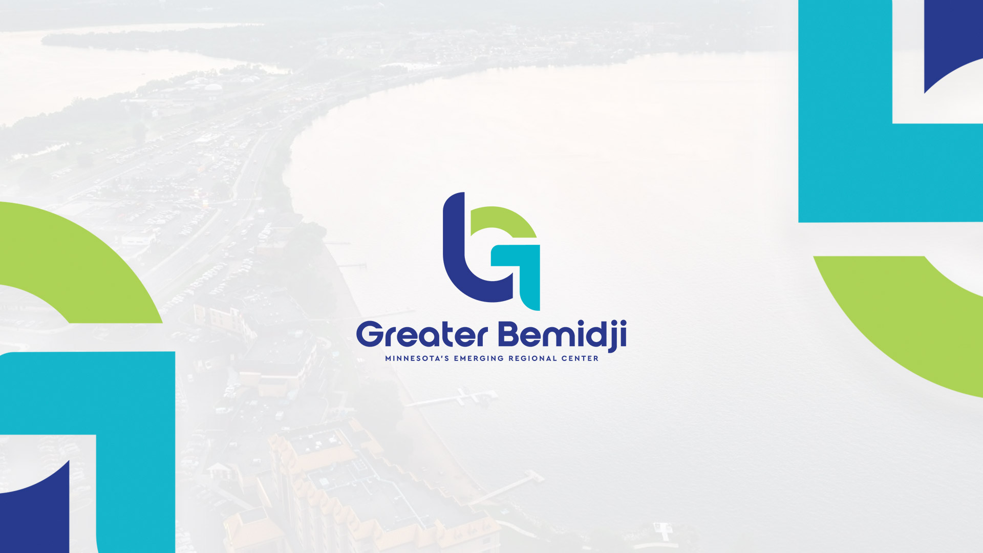 Greater Bemidji logo over aerial city view.