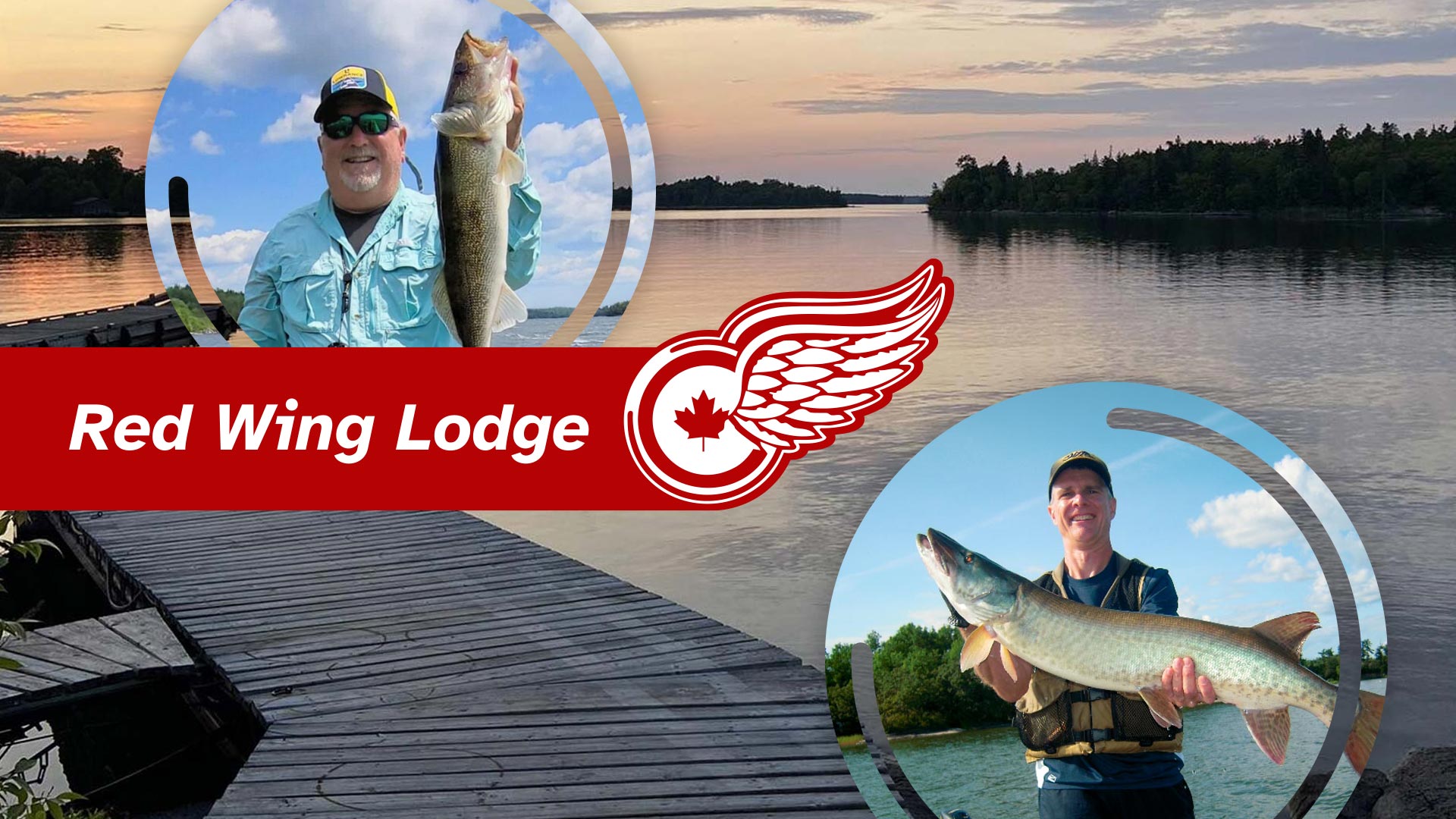 Red Wing Lodge promotional banner with anglers holding trophy fish