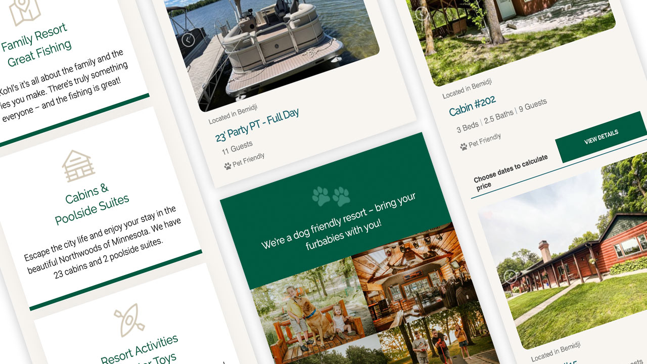 Family resort with cabins, pet-friendly amenities.