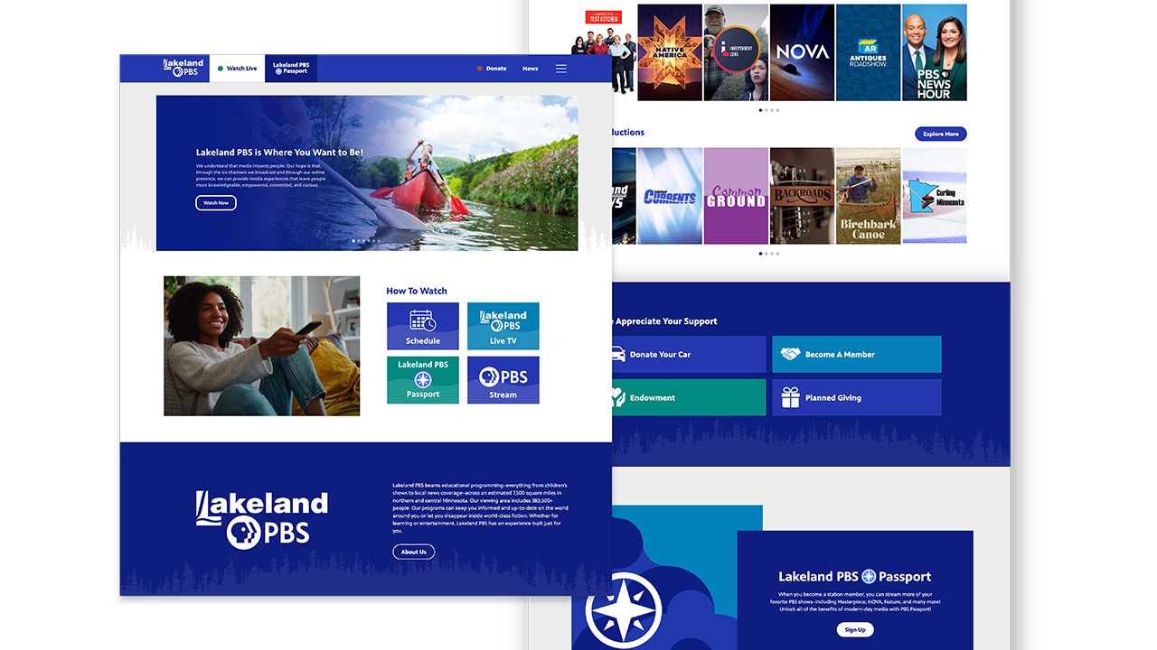 Lakeland PBS homepage with streaming options and shows.