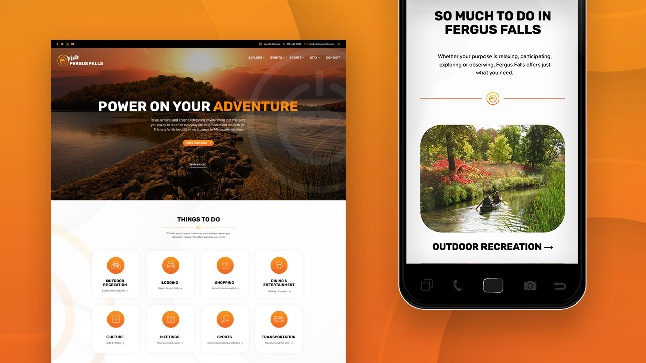 Fergus Falls adventure website on desktop and mobile.