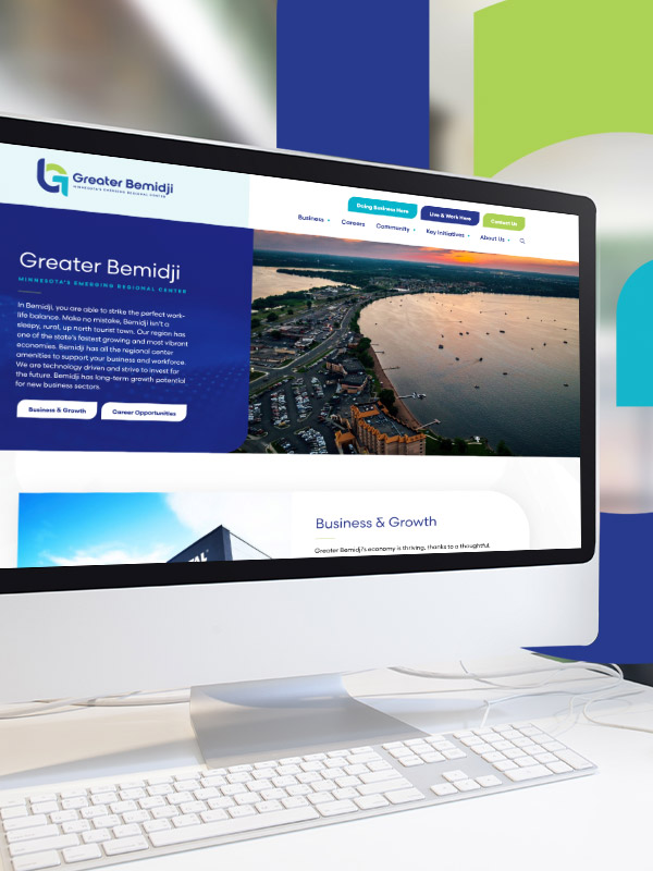 Computer displaying Greater Bemidji business website.