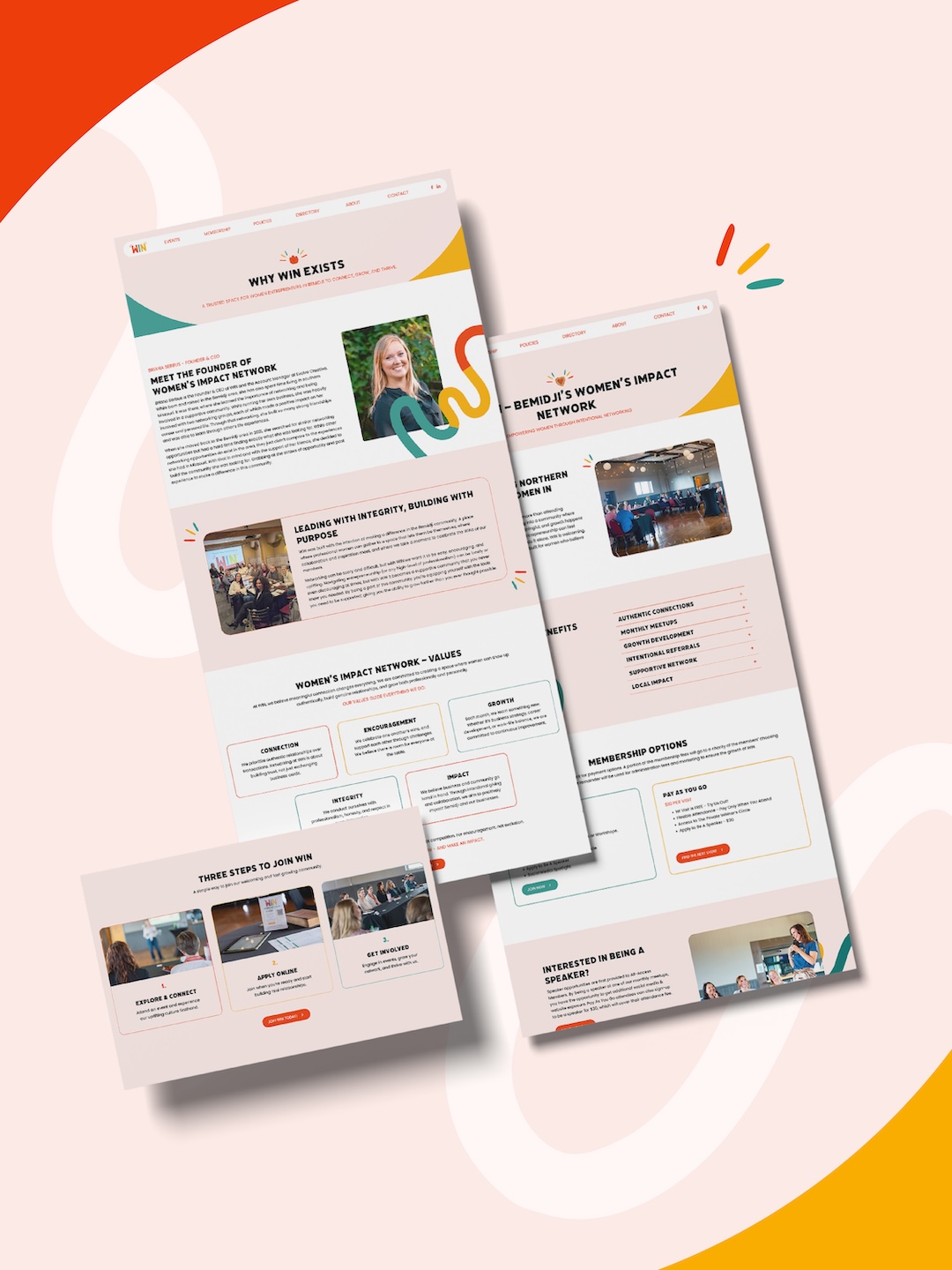 Women's Impact Network website design mockup pages