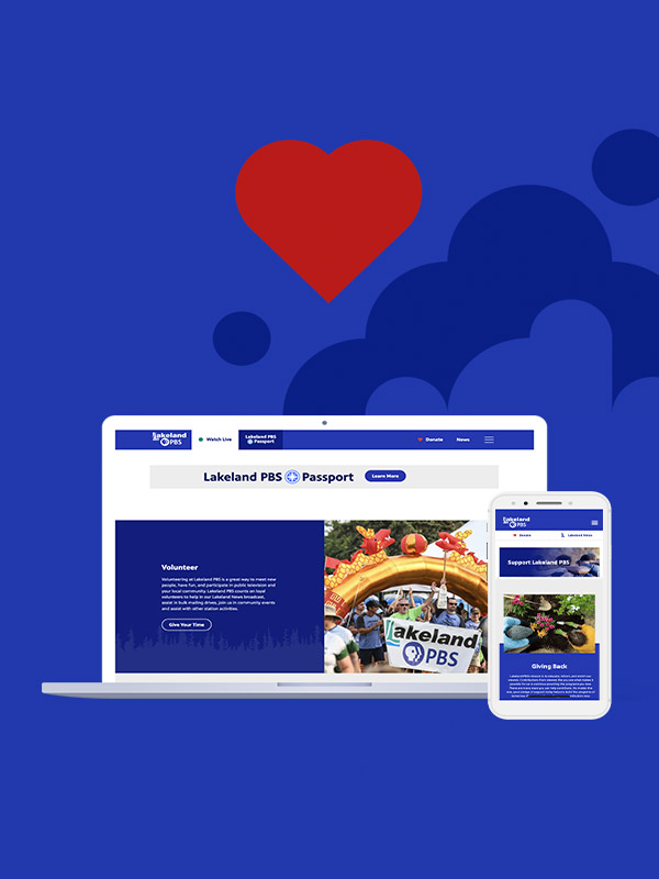 Lakeland PBS website displayed on laptop and phone.