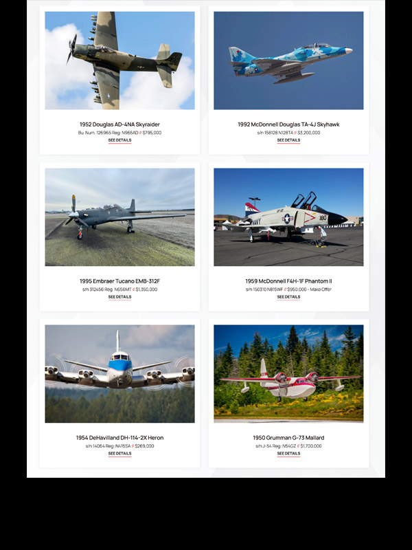 Collection of various vintage aircraft for sale.