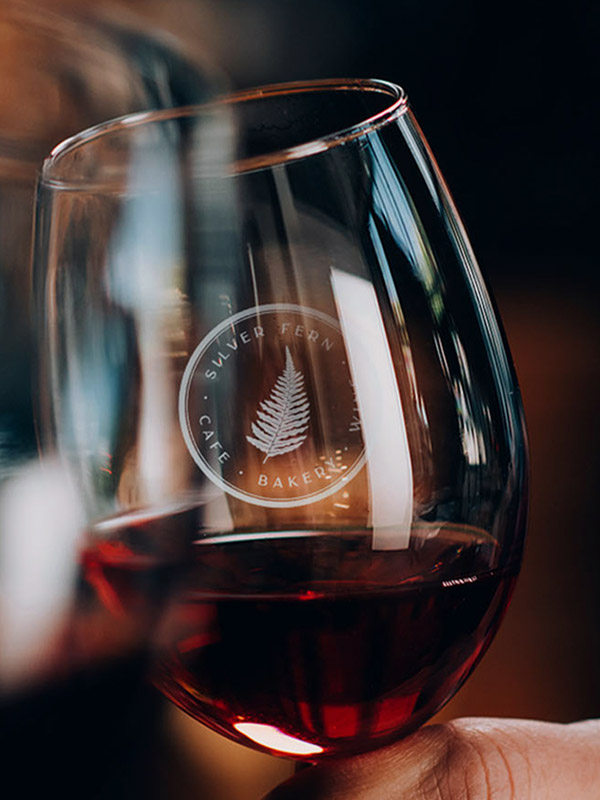 Wine glass with Silver Fern logo