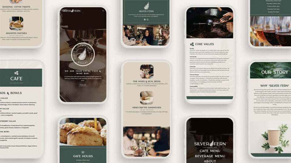 Mobile display of Silver Fern cafe and wine bar website.