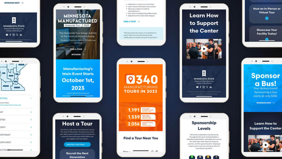 Minnesota Manufacturing Tours 2023 promotional mobile screens.