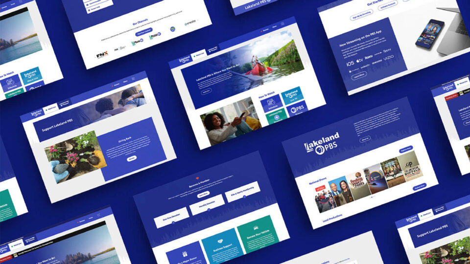 Collection of Lakeland PBS website pages displayed.