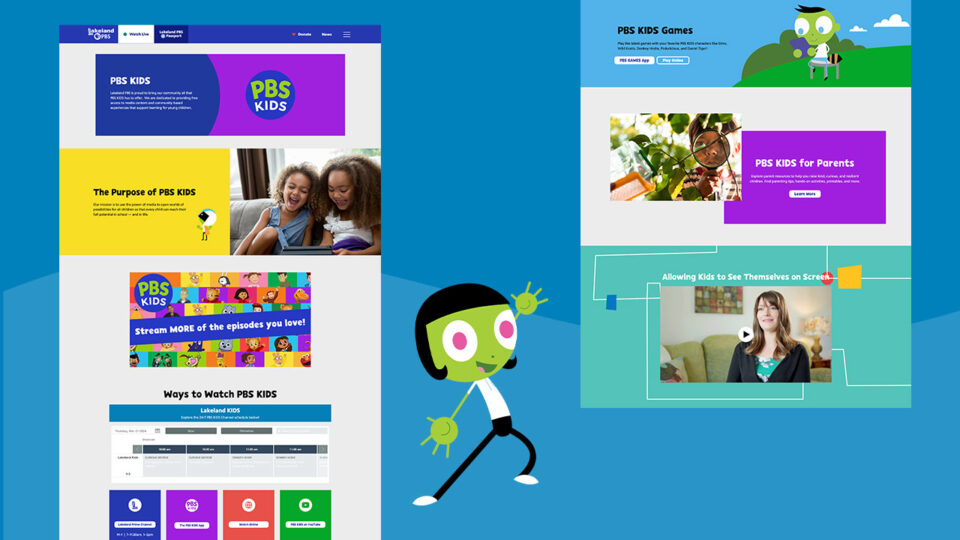 PBS Kids website overview with characters and content options.
