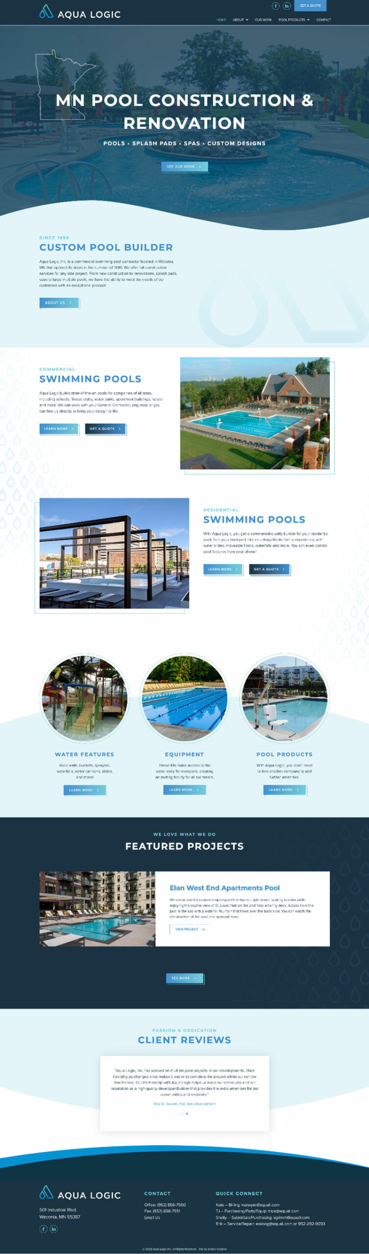 Aqua Logic pool construction website design