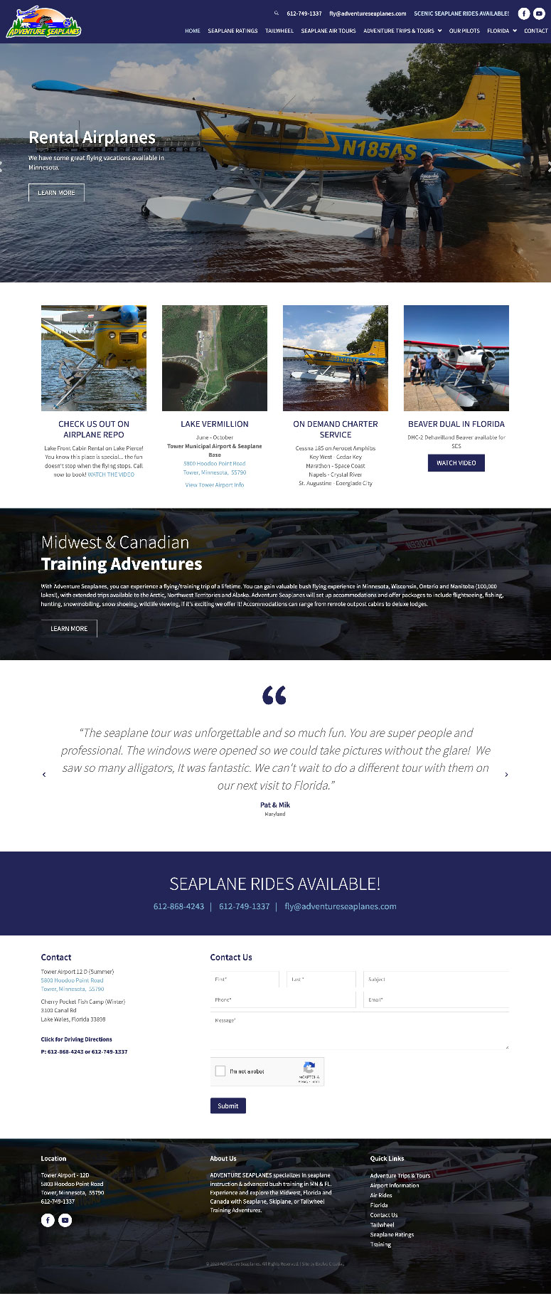 Adventure Seaplanes website design