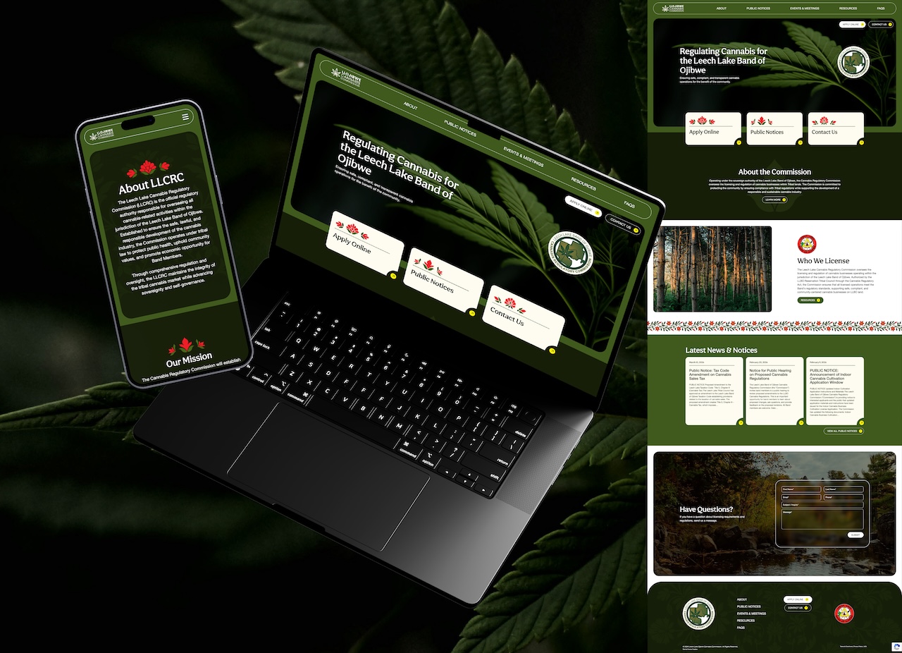 Leech Lake Cannabis Regulatory Commission website on laptop and mobile
