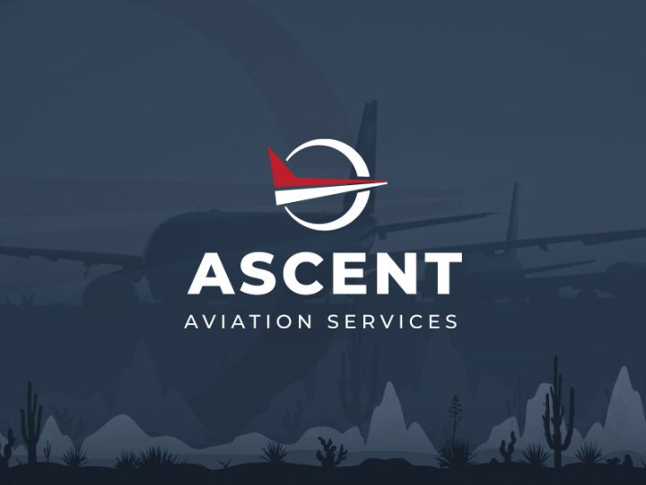 Ascent Aviation Services logo with airplane and desert background
