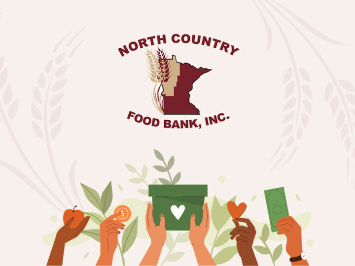 North Country Food Bank illustration, hands and donations.