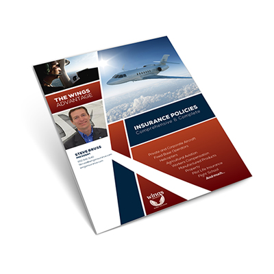Aviation insurance policies brochure featuring aircraft image.